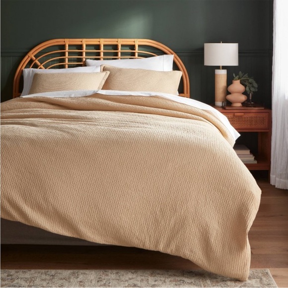 THRESHOLD NWT washed waffle weave duvet cover &sh set -wheat -full/queen - Picture 1 of 11